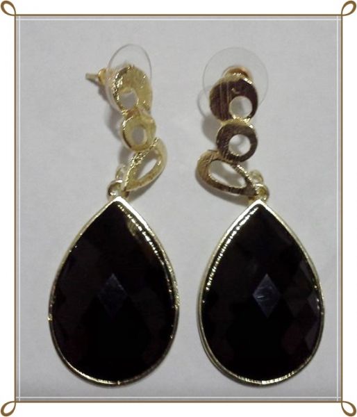 Maxi Brincos Gota, Preto e Dourado